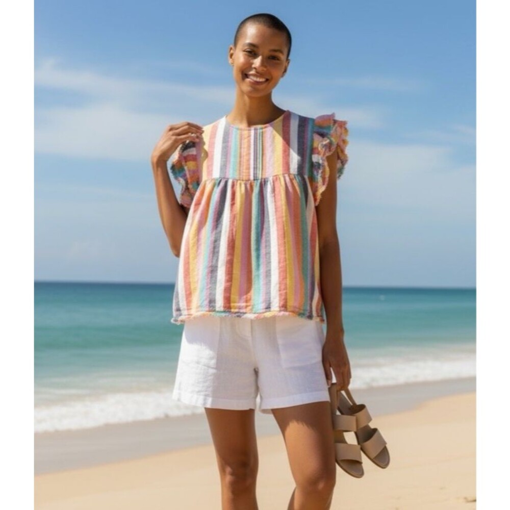Anthropologie THML colorful striped raw hem cropped summer cutie top S boho